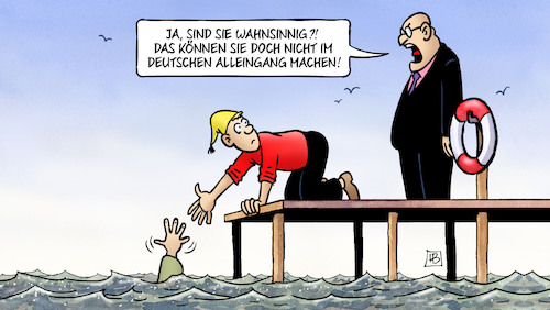 Cartoon: Alleingang (medium) by Harm Bengen tagged deutscher,alleingang,michel,meer,steg,rettungsring,ertrinken,europäische,lösung,flüchtlinge,griechenland,lager,moria,brand,flüchtlingslager,refugees,europa,eu,verantwortung,harm,bengen,cartoon,karikatur,deutscher,alleingang,michel,meer,steg,rettungsring,ertrinken,europäische,lösung,flüchtlinge,griechenland,lager,moria,brand,flüchtlingslager,refugees,europa,eu,verantwortung,harm,bengen,cartoon,karikatur