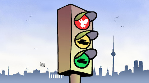 Cartoon: Ampelmännchen (medium) by Harm Bengen tagged ampelmännchen,koalition,friedenstaube,panzer,berlin,schwere,waffen,russland,ukraine,krieg,harm,bengen,cartoon,karikatur,ampelmännchen,koalition,friedenstaube,panzer,berlin,schwere,waffen,russland,ukraine,krieg,harm,bengen,cartoon,karikatur