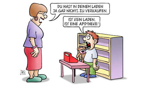 Cartoon: Apothekenmangel (medium) by Harm Bengen tagged laden,apotheke,apothekenmangel,medikamentenmangel,kind,mutter,kaufmannsladen,spielen,harm,bengen,cartoon,karikatur,laden,apotheke,apothekenmangel,medikamentenmangel,kind,mutter,kaufmannsladen,spielen,harm,bengen,cartoon,karikatur