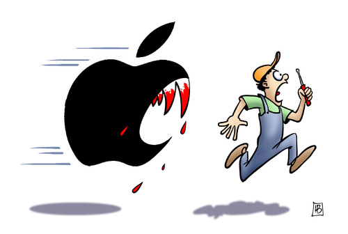 Cartoon: Apple-Arbeitsbedingungen (medium) by Harm Bengen tagged apple,working,conditions,arbeitsbedingungen,tod,iphone,ipad,ipod,mac,harm,bengen,cartoon,karikatur,apple,working,conditions,arbeitsbedingungen,tod,iphone,ipad,ipod,mac,harm,bengen,cartoon,karikatur