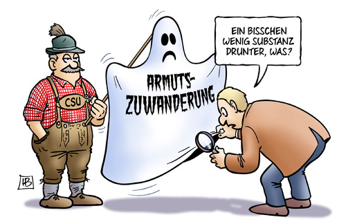 Cartoon: Armutszuwanderung (medium) by Harm Bengen tagged substanz,armutszuwanderung,armutsmigration,armutseinwanderung,rumaenien,bulgarien,csu,gespenst,harm,bengen,cartoon,karikatur,substanz,armutszuwanderung,armutsmigration,armutseinwanderung,rumaenien,bulgarien,csu,gespenst,harm,bengen,cartoon,karikatur