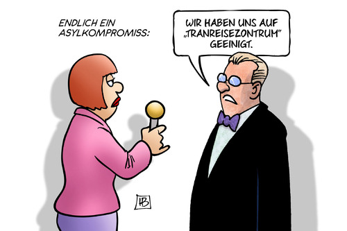 Cartoon: Asylkompromiss (medium) by Harm Bengen tagged asylkompromiss,tranreisezontrum,einigung,groko,koalition,cdu,csu,spd,asyl,fluechtlinge,transitzonen,einreisezentren,harm,bengen,cartoon,karikatur,asylkompromiss,tranreisezontrum,einigung,groko,koalition,cdu,csu,spd,asyl,fluechtlinge,transitzonen,einreisezentren,harm,bengen,cartoon,karikatur