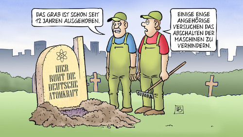 Cartoon: Atomkraft-Aus (medium) by Harm Bengen tagged friedhof,grab,ausgehoben,arbeiter,abschalten,maschinen,sterbehilfe,atomkraft,kernkraft,harm,bengen,cartoon,karikatur,friedhof,grab,ausgehoben,arbeiter,abschalten,maschinen,sterbehilfe,atomkraft,kernkraft,harm,bengen,cartoon,karikatur