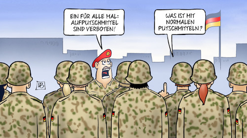 Cartoon: Aufputschmittel (medium) by Harm Bengen tagged rekruten,bundeswehr,soldaten,aufputschmittel,verboten,putsch,tod,harm,bengen,cartoon,karikatur,rekruten,bundeswehr,soldaten,aufputschmittel,verboten,putsch,tod,harm,bengen,cartoon,karikatur