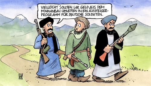 Cartoon: Aussteigerprogramm (medium) by Harm Bengen tagged aussteigerprogramm,afghanistan,taliban,fdp,westerwelle,außenminister,soldaten,bundeswehr,auslandseinsatz,aussteigerprogramm,afghanistan,taliban,fdp,guido westerwelle,soldaten,bundeswehr,auslandseinsatz,außenminister,guido,westerwelle