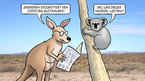 Cartoon: Australien und Macron (medium) by Harm Bengen tagged australien,frankreich,uboot,deal,gb,usa,streit,macron,erdbeben,südosten,koala,känguru,zeitung,lesen,harm,bengen,cartoon,karikatur,australien,frankreich,uboot,deal,gb,usa,streit,macron,erdbeben,südosten,koala,känguru,zeitung,lesen,harm,bengen,cartoon,karikatur