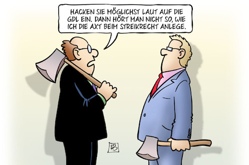 Cartoon: Axt anlegen (medium) by Harm Bengen tagged hacken,gdl,bahn,streik,lokführer,axt,streikrecht,tarifkonflikt,tarifvertrag,harm,bengen,cartoon,karikatur,hacken,gdl,bahn,streik,lokführer,axt,streikrecht,tarifkonflikt,tarifvertrag,harm,bengen,cartoon,karikatur