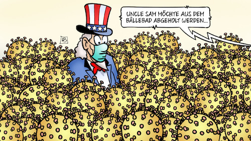 Cartoon: Bällebad USA (medium) by Harm Bengen tagged uncle,sam,bällebad,corona,pandemie,usa,harm,bengen,cartoon,karikatur,uncle,sam,bällebad,corona,pandemie,usa,harm,bengen,cartoon,karikatur