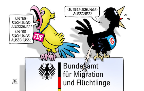 Cartoon: BAMF-U-Ausschuss (medium) by Harm Bengen tagged bamf,untersuchungsausschuss,bundestag,fdp,afd,vogelschiss,migration,flüchtlinge,papagei,harm,bengen,cartoon,karikatur,bamf,untersuchungsausschuss,bundestag,fdp,afd,vogelschiss,migration,flüchtlinge,papagei,harm,bengen,cartoon,karikatur