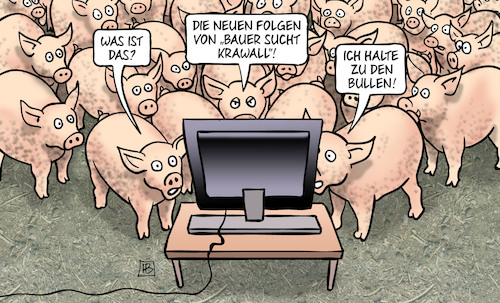 Cartoon: Bauer sucht Krawall (medium) by Harm Bengen tagged bauer,sucht,krawall,schweine,stall,tv,bullen,bauern,proteste,nötigung,harm,bengen,cartoon,karikatur,bauer,sucht,krawall,schweine,stall,tv,bullen,bauern,proteste,nötigung,harm,bengen,cartoon,karikatur