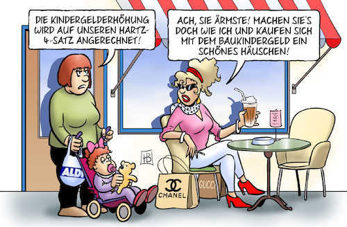 Cartoon: Baukindergeld (medium) by Harm Bengen tagged kindergelderhöhung,hartz,regelsatz,angerechnung,baukindergeld,haus,arm,reich,besserverdienende,frau,kind,harm,bengen,cartoon,karikatur,kindergelderhöhung,hartz,regelsatz,angerechnung,baukindergeld,haus,arm,reich,besserverdienende,frau,kind,harm,bengen,cartoon,karikatur