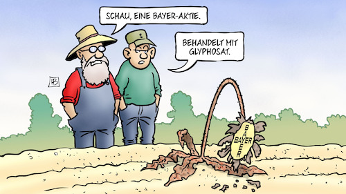 Cartoon: Bayer-Aktie (medium) by Harm Bengen tagged monsanto,bayer,gift,glyphosat,roundup,krebserregend,urteil,gericht,richter,usa,klage,bauern,landwirtschaft,aktien,börse,tod,harm,bengen,cartoon,karikatur,monsanto,bayer,gift,glyphosat,roundup,krebserregend,urteil,gericht,richter,usa,klage,bauern,landwirtschaft,aktien,börse,tod,harm,bengen,cartoon,karikatur