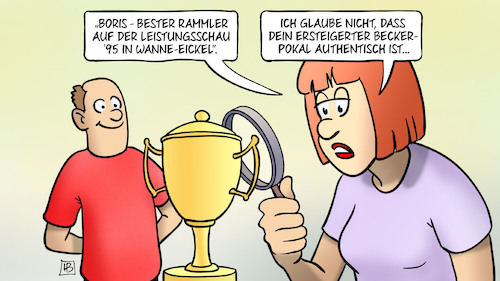 Cartoon: Becker-Pokale (medium) by Harm Bengen tagged boris,becker,rammler,kaninchen,leistungsschau,tennis,pokale,zwangsversteigerung,pleite,authentisch,lupe,harm,bengen,cartoon,karikatur,boris,becker,rammler,kaninchen,leistungsschau,tennis,pokale,zwangsversteigerung,pleite,authentisch,lupe,harm,bengen,cartoon,karikatur