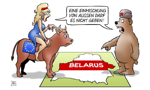 Cartoon: Belarus-Einmischung (medium) by Harm Bengen tagged belarus,einmischung,aussen,russland,bär,europa,stier,landkarte,proteste,wahl,lukaschenko,harm,bengen,cartoon,karikatur,belarus,einmischung,aussen,russland,bär,europa,stier,landkarte,proteste,wahl,lukaschenko,harm,bengen,cartoon,karikatur