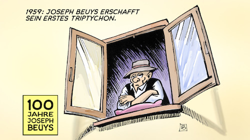 Cartoon: Beuys 2 (medium) by Harm Bengen tagged 1959,triptychon,joseph,beuys,kunst,butter,filz,100,jahre,geburtstag,maler,aktionskünstler,bildhauer,zeichner,harm,bengen,cartoon,karikatur,1959,triptychon,joseph,beuys,kunst,butter,filz,100,jahre,geburtstag,maler,aktionskünstler,bildhauer,zeichner,harm,bengen,cartoon,karikatur