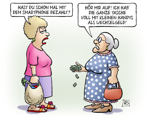 Cartoon: Bezahlen mit Smartphone (medium) by Harm Bengen tagged bezahlen,smartphone,tasche,handys,wechselgeld,susemil,harm,bengen,cartoon,karikatur,bezahlen,smartphone,tasche,handys,wechselgeld,susemil,harm,bengen,cartoon,karikatur