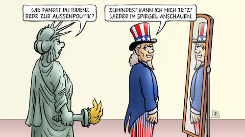 Cartoon: Bidens Aussenpolitik (medium) by Harm Bengen tagged biden,rede,aussenpolitik,spiegel,werte,uncle,sam,freiheitsstatue,liberty,harm,bengen,cartoon,karikatur,biden,rede,aussenpolitik,spiegel,werte,uncle,sam,freiheitsstatue,liberty,harm,bengen,cartoon,karikatur