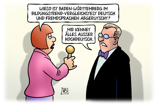 Cartoon: Bildungstrend (medium) by Harm Bengen tagged baden,württemberg,bildungstrend,vergleichstest,deutsch,fremdsprachen,schule,schwaebisch,hochdeutsch,interview,harm,bengen,cartoon,karikatur,baden,württemberg,bildungstrend,vergleichstest,deutsch,fremdsprachen,schule,schwaebisch,hochdeutsch,interview,harm,bengen,cartoon,karikatur