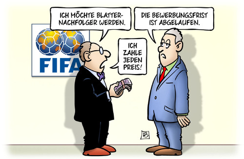 Cartoon: Blatter-Nachfolge (medium) by Harm Bengen tagged blatter,nachfolger,fifa,fussball,bewerbungsfrist,geld,bestechung,korruption,harm,bengen,cartoon,karikatur,blatter,nachfolger,fifa,fussball,bewerbungsfrist,geld,bestechung,korruption,harm,bengen,cartoon,karikatur