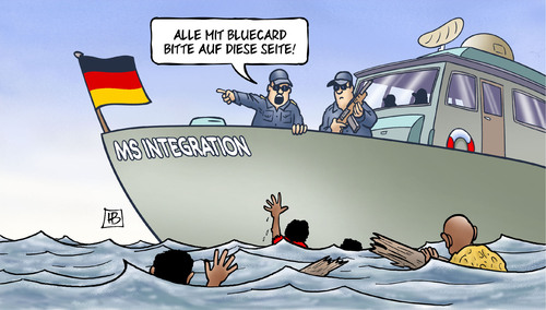 Cartoon: Bluecard (medium) by Harm Bengen tagged bluecard,see,meer,schiff,fluechtlinge,rettung,integration,fachkraefte,asyl,harm,bengen,cartoon,karikatur,bluecard,see,meer,schiff,fluechtlinge,rettung,integration,fachkraefte,asyl,harm,bengen,cartoon,karikatur