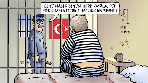 Cartoon: Botschafter-Streit entspannt (medium) by Harm Bengen tagged gute,nachrichten,entspannung,gefängnis,knast,kavala,erdogan,botschafter,persona,non,grata,türkei,harm,bengen,cartoon,karikatur,gute,nachrichten,entspannung,gefängnis,knast,kavala,erdogan,botschafter,persona,non,grata,türkei,harm,bengen,cartoon,karikatur