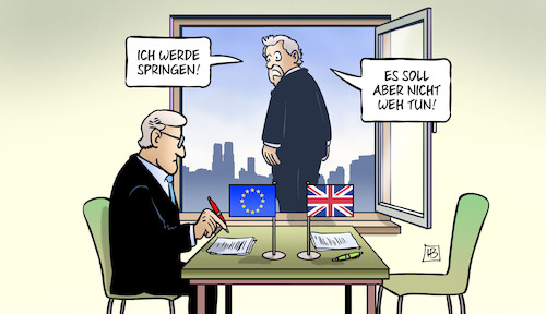 Cartoon: Brexit-Verhandlungen (medium) by Harm Bengen tagged brexit,verhandlungen,europa,eu,uk,gb,springen,selbstmord,barnier,davies,harm,bengen,cartoon,karikatur,brexit,verhandlungen,europa,eu,uk,gb,springen,selbstmord,barnier,davies,harm,bengen,cartoon,karikatur