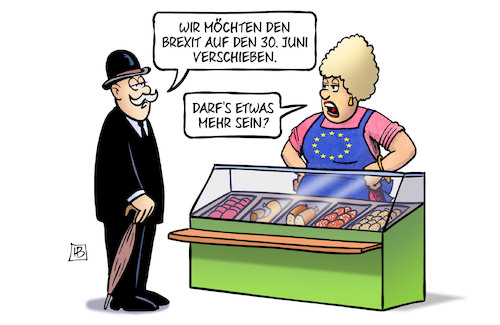 Cartoon: Brexit-Verlängerung (medium) by Harm Bengen tagged brexit,30,juni,verschieben,verlängerung,europa,gb,uk,fleischtheke,harm,bengen,cartoon,karikatur,brexit,30,juni,verschieben,verlängerung,europa,gb,uk,fleischtheke,harm,bengen,cartoon,karikatur