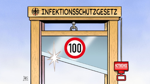 Cartoon: Bundesnotbremse (medium) by Harm Bengen tagged infektionsschutzgesetz,corona,guillotine,fallbeil,100,inzidenz,notbremse,harm,bengen,cartoon,karikatur,infektionsschutzgesetz,corona,guillotine,fallbeil,100,inzidenz,notbremse,harm,bengen,cartoon,karikatur