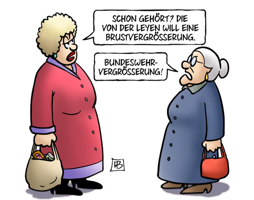 Cartoon: Bundeswehrvergrösserung (medium) by Harm Bengen tagged brustvergrösserung,susemil,bundeswehrvergrösserung,leyen,verteidigungsministerin,bundeswehrverband,soldaten,truppe,harm,bengen,cartoon,karikatur,brustvergrösserung,susemil,bundeswehrvergrösserung,leyen,verteidigungsministerin,bundeswehrverband,soldaten,truppe,harm,bengen,cartoon,karikatur