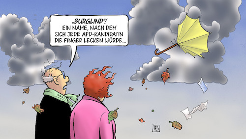 Cartoon: Burglind (medium) by Harm Bengen tagged burglind,name,afd,kandidatin,finger,lecken,sturmtief,orkan,harm,bengen,cartoon,karikatur,burglind,name,afd,kandidatin,finger,lecken,sturmtief,orkan,harm,bengen,cartoon,karikatur