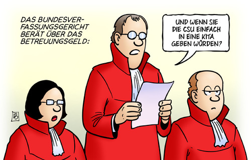 Cartoon: BVerfG und Betreuungsgeld (medium) by Harm Bengen tagged bundesverfassungsgericht,betreuungsgeld,verhandlung,justiz,richter,csu,kita,klage,harm,bengen,cartoon,karikatur,bundesverfassungsgericht,betreuungsgeld,verhandlung,justiz,richter,csu,kita,klage,harm,bengen,cartoon,karikatur