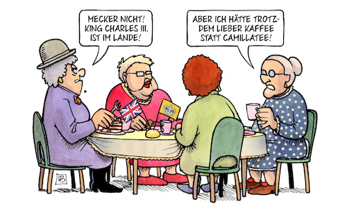 Cartoon: Camillatee (medium) by Harm Bengen tagged meckern,king,könig,charles,iii,besuch,england,gb,uk,kaffeekränzchen,camillatee,susemil,harm,bengen,cartoon,karikatur,meckern,king,könig,charles,iii,besuch,england,gb,uk,kaffeekränzchen,camillatee,susemil,harm,bengen,cartoon,karikatur