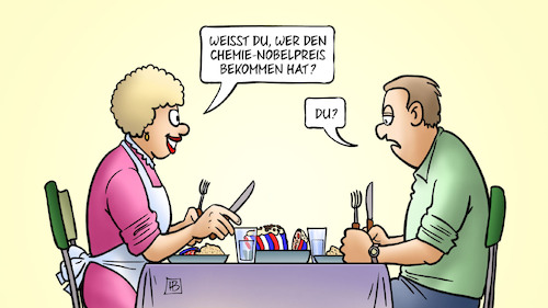 Cartoon: Chemie-Nobelpreis 2023 (medium) by Harm Bengen tagged essen,ehepaar,nobelpreis,chemie,harm,bengen,cartoon,karikatur,essen,ehepaar,nobelpreis,chemie,harm,bengen,cartoon,karikatur