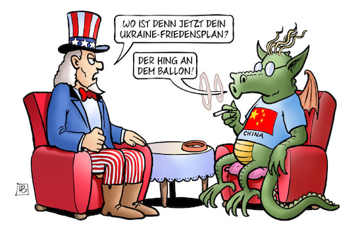 Cartoon: Chinas Friedensplan (medium) by Harm Bengen tagged friedensplan,ballon,china,usa,uncle,sam,drache,krieg,ukraine,russland,harm,bengen,cartoon,karikatur,friedensplan,ballon,china,usa,uncle,sam,drache,krieg,ukraine,russland,harm,bengen,cartoon,karikatur