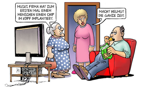 Cartoon: Chip im Kopf (medium) by Harm Bengen tagged musk,menschen,chip,kopf,implantiert,neuralink,susemil,tv,harm,bengen,cartoon,karikatur,musk,menschen,chip,kopf,implantiert,neuralink,susemil,tv,harm,bengen,cartoon,karikatur