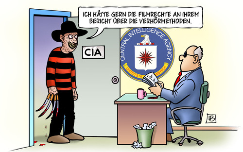 Cartoon: CIA-Verhörmethoden (medium) by Harm Bengen tagged filmrechte,bericht,verhörmethoden,usa,senat,cia,folter,geheimgefängisse,geheimdienst,bush,obama,freddy,krueger,horror,film,harm,bengen,cartoon,karikatur,filmrechte,bericht,verhörmethoden,usa,senat,cia,folter,geheimgefängisse,geheimdienst,bush,obama,freddy,krueger,horror,film,harm,bengen,cartoon,karikatur