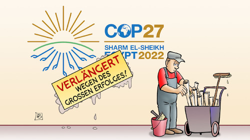 Cartoon: COP27-Verlängerung (medium) by Harm Bengen tagged cop27,cop,verlängerung,klimakonferenz,klimawandel,ägypten,plakatkleber,arbeiter,harm,bengen,cartoon,karikatur,cop27,cop,verlängerung,klimakonferenz,klimawandel,ägypten,plakatkleber,arbeiter,harm,bengen,cartoon,karikatur