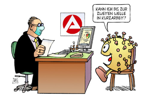 Cartoon: Corona-Kurzarbeit (medium) by Harm Bengen tagged arbeitsamt,arbeitslose,zweite,welle,kurzarbeit,jobcenter,corona,coronavirus,ansteckung,pandemie,epidemie,krankheit,schaden,harm,bengen,cartoon,karikatur,arbeitsamt,arbeitslose,zweite,welle,kurzarbeit,jobcenter,corona,coronavirus,ansteckung,pandemie,epidemie,krankheit,schaden,harm,bengen,cartoon,karikatur