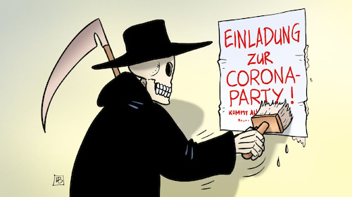 Cartoon: Corona-Party (medium) by Harm Bengen tagged tod,plakat,burnout,corona,party,coronavirus,ansteckung,pandemie,epidemie,krankheit,schaden,harm,bengen,cartoon,karikatur,tod,plakat,burnout,corona,party,coronavirus,ansteckung,pandemie,epidemie,krankheit,schaden,harm,bengen,cartoon,karikatur