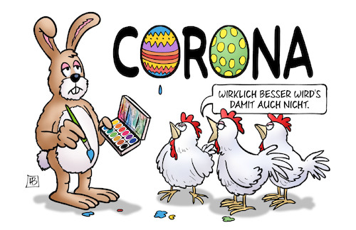 Cartoon: Corona aufgehübscht (medium) by Harm Bengen tagged aufgehübscht,ostereier,anmalen,hase,osterhase,hühner,huhn,tuschkasten,ostern,corona,coronavirus,ansteckung,pandemie,epidemie,krankheit,schaden,harm,bengen,cartoon,karikatur,aufgehübscht,ostereier,anmalen,hase,osterhase,hühner,huhn,tuschkasten,ostern,corona,coronavirus,ansteckung,pandemie,epidemie,krankheit,schaden,harm,bengen,cartoon,karikatur