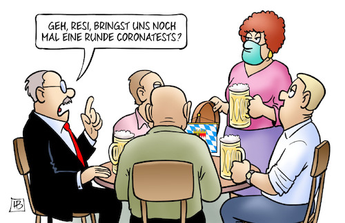 Cartoon: Coronatest für alle (medium) by Harm Bengen tagged bayern,kneipe,resi,runde,coronatests,bier,harm,bengen,cartoon,karikatur,bayern,kneipe,resi,runde,coronatests,bier,harm,bengen,cartoon,karikatur