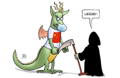 Cartoon: Coronavirus-Schutz (medium) by Harm Bengen tagged tod,weichei,drache,mundschutz,monster,coronavirus,china,krankheit,pandemie,harm,bengen,cartoon,karikatur,tod,weichei,drache,mundschutz,monster,coronavirus,china,krankheit,pandemie,harm,bengen,cartoon,karikatur