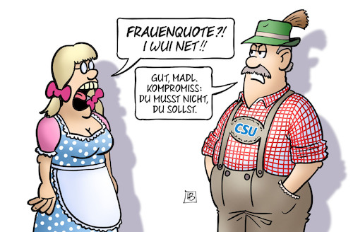 Cartoon: CSU-Frauenquote (medium) by Harm Bengen tagged frauenquote,kompromiss,sollbestimmung,csu,jünger,weiblicher,digitaler,moderner,parteitag,bayern,dirndl,harm,bengen,cartoon,karikatur,frauenquote,kompromiss,sollbestimmung,csu,jünger,weiblicher,digitaler,moderner,parteitag,bayern,dirndl,harm,bengen,cartoon,karikatur