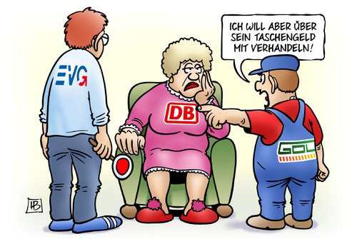 Cartoon: DB-EVG-GDL (medium) by Harm Bengen tagged taschengeld,verhandeln,gewerkschaft,evg,gdl,tarifvertrag,tarif,tarifverhandlungen,bahn,db,streik,lokomotivführer,harm,bengen,cartoon,karikatur,taschengeld,verhandeln,gewerkschaft,evg,gdl,tarifvertrag,tarif,tarifverhandlungen,bahn,db,streik,lokomotivführer,harm,bengen,cartoon,karikatur