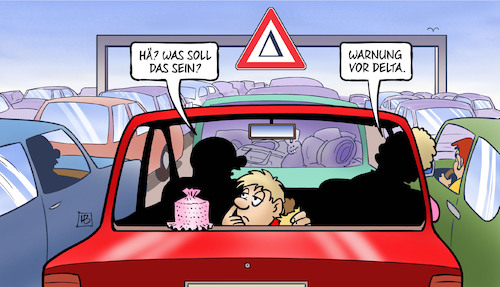 Cartoon: Delta-Warnung (medium) by Harm Bengen tagged autobahn,stau,verkehrsschild,urlaub,corona,warnung,delta,mutation,variante,harm,bengen,cartoon,karikatur,autobahn,stau,verkehrsschild,urlaub,corona,warnung,delta,mutation,variante,harm,bengen,cartoon,karikatur