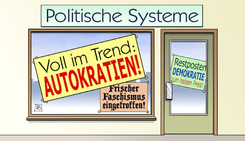 Cartoon: Demokratie unter Druck (medium) by Harm Bengen tagged politische,systeme,laden,faschismus,autokratien,restposten,demokratie,bertelsmann,studie,harm,bengen,cartoon,karikatur,politische,systeme,laden,faschismus,autokratien,restposten,demokratie,bertelsmann,studie,harm,bengen,cartoon,karikatur