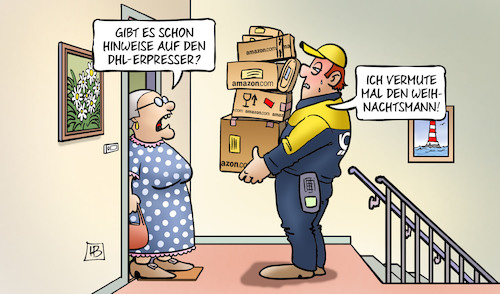 Cartoon: DHL-Erpresser (medium) by Harm Bengen tagged dhl,erpresser,erpressung,bombe,amazon,weihnachtsmann,paketboten,harm,bengen,cartoon,karikatur,dhl,erpresser,erpressung,bombe,amazon,weihnachtsmann,paketboten,harm,bengen,cartoon,karikatur