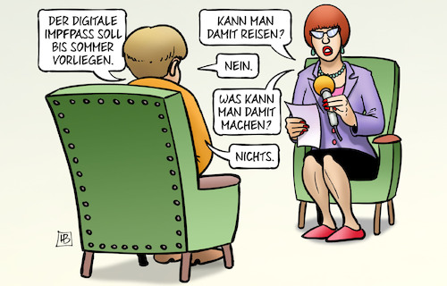 Cartoon: Digitaler Impfpass (medium) by Harm Bengen tagged digitaler,impfpass,sommer,urlaub,reisen,nichts,merkel,interview,impfen,corona,geimpft,harm,bengen,cartoon,karikatur,digitaler,impfpass,sommer,urlaub,reisen,nichts,merkel,interview,impfen,corona,geimpft,harm,bengen,cartoon,karikatur