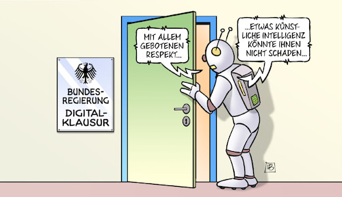 Cartoon: Digitalklausur (medium) by Harm Bengen tagged bundesregierung,digitalklausur,roboter,künstliche,intelligenz,tür,harm,bengen,cartoon,karikatur,bundesregierung,digitalklausur,roboter,künstliche,intelligenz,tür,harm,bengen,cartoon,karikatur