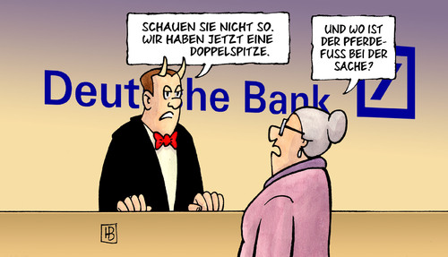 Cartoon: Doppelspitze (medium) by Harm Bengen tagged doppelspitze,fuehrung,deutsche,bank,aufsichtsrat,vorstand,ackermann,anshi,jain,fitschen,doppelspitze,deutsche bank,aufsichtsrat,vorstand,ackermann,anshi,jain,fitschen,deutsche,bank